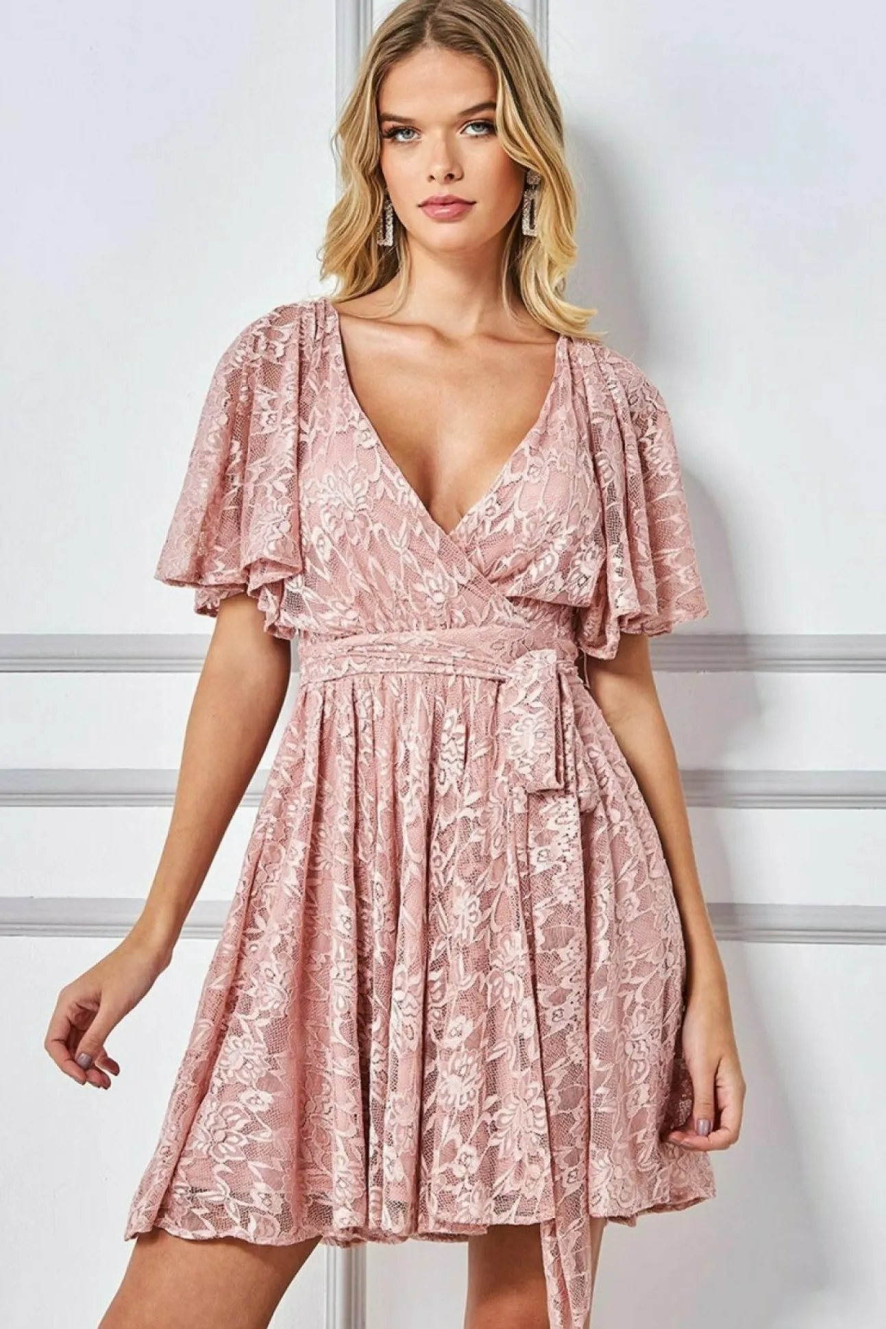 Women * Lace Kimono Wrap Skater Mini Dress