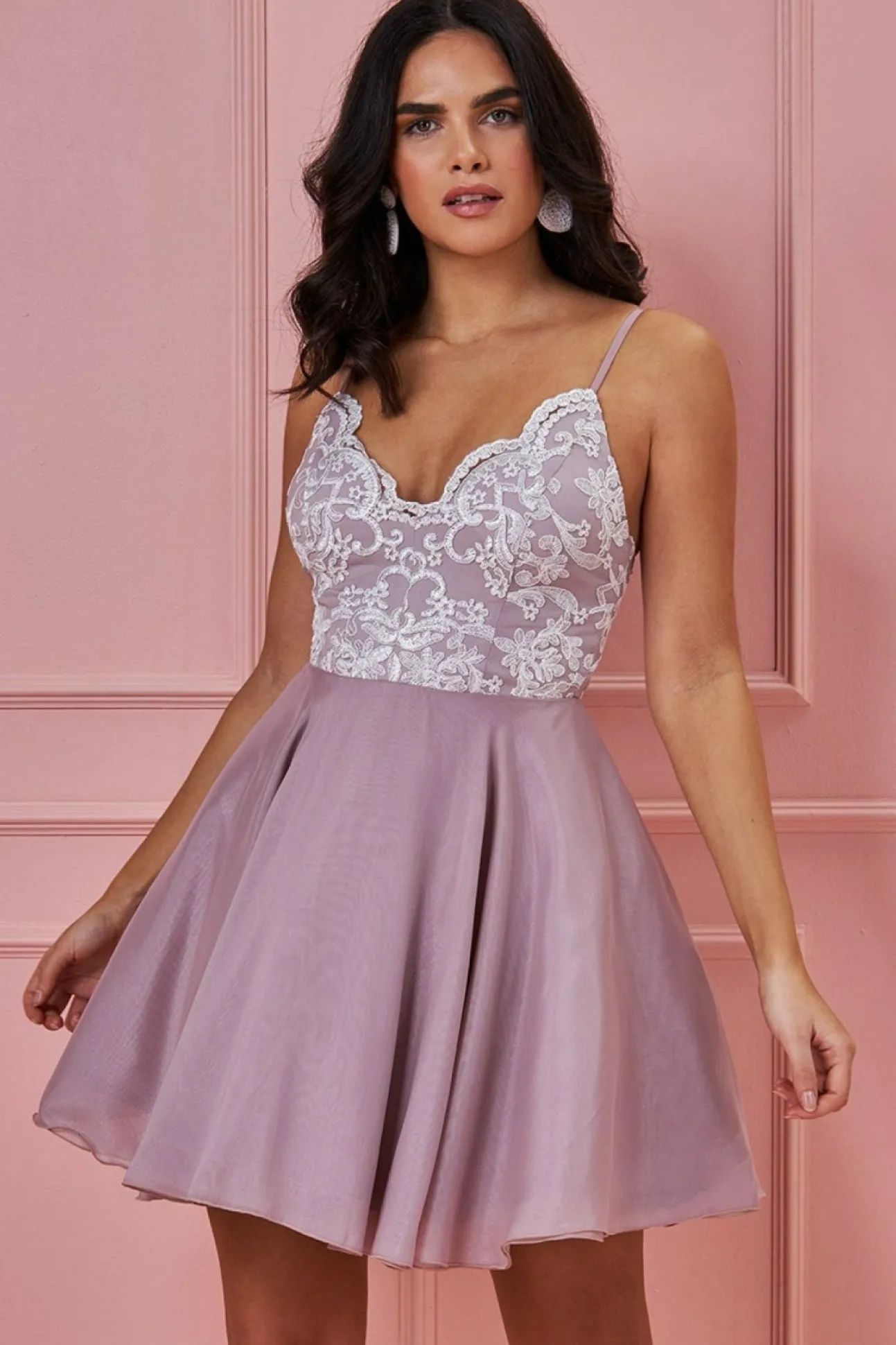 Women * Lace Skater Mini With Spaghetti Straps