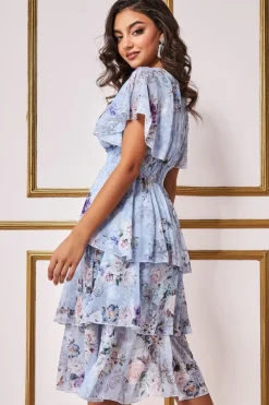 Women * Layered Floral Midi Flutter Sleeves