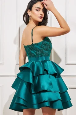 Women * Layered Frilled Midi Dress Green