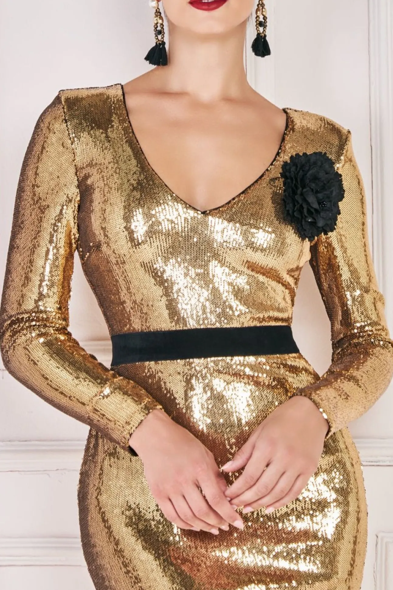 Women * Liquid Sequin Corsage Maxi