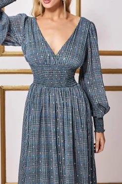 Women * Long Sleeve Maxi Shirred Waistband - Check Print