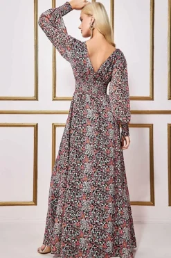 Women * Long Sleeve Maxi Shirred Waistband - Floral Print