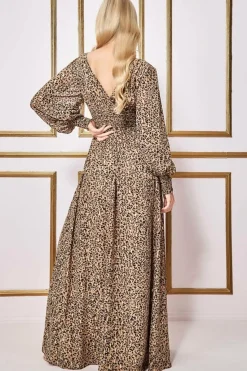 Women * Long Sleeve Maxi Shirred Waistband - Animal Print