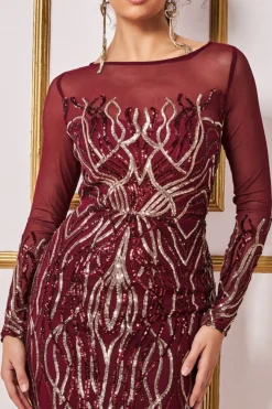 Women * Long Sleeve Sequin Flame Midi Dress