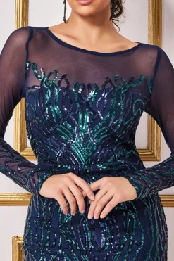 Women * Long Sleeve Sequin Flame Midi Dress