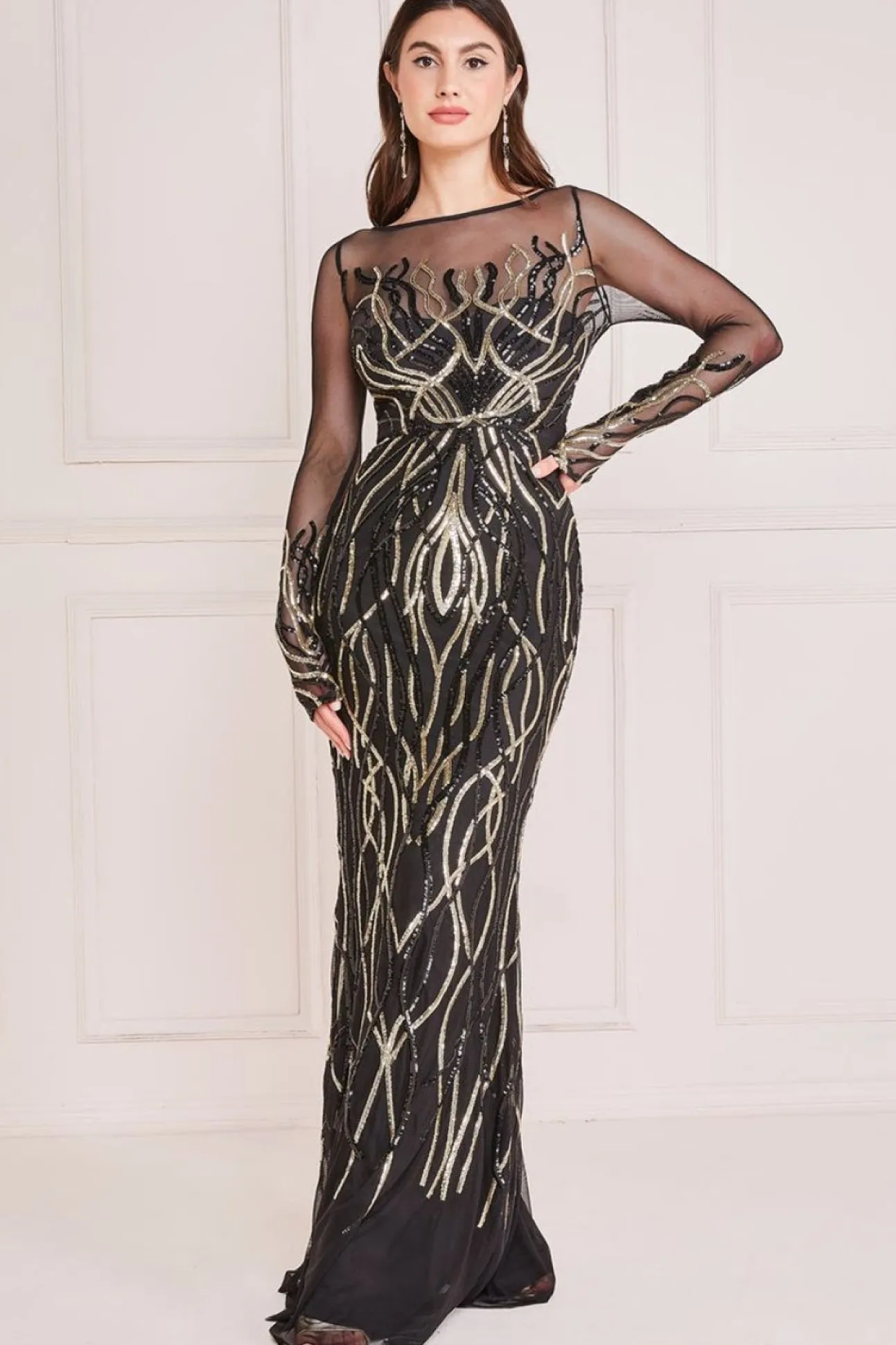 Women * Long Sleeve Sequin Flame Maxi