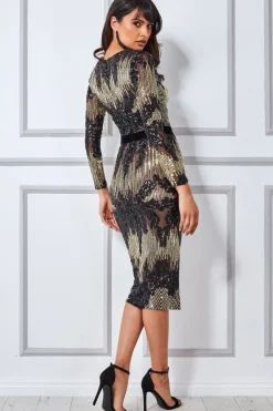Women * Long Sleeve Sequin Party Midi Dress