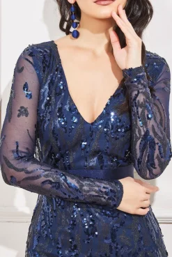 Women * Long Sleeve V-Neck Sequin Maxi