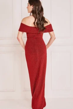 Women * Lurex Bardot Maxi With Waterfall Ruffle