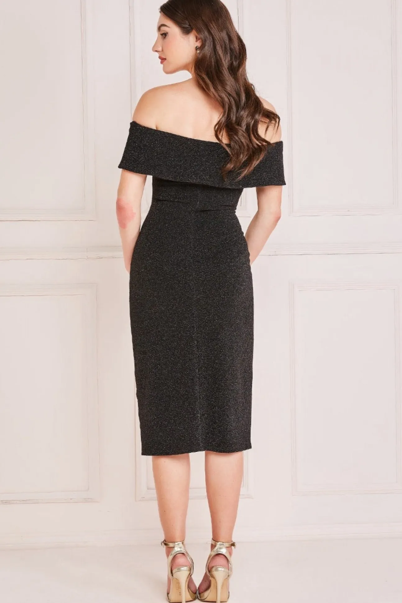 Women * Lurex Bardot Midi With Waterfall Ruffle