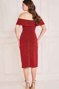 Women * Lurex Bardot Midi With Waterfall Ruffle