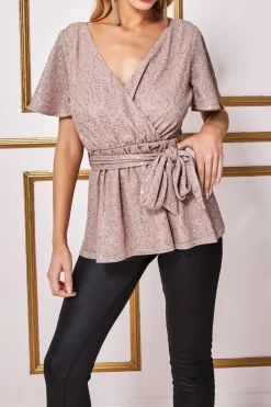 Women * Lurex Flutter Sleeve Wrap Top