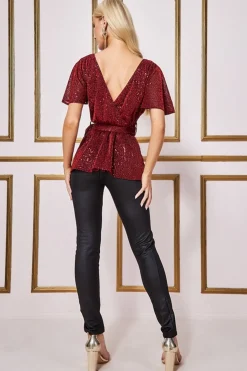 Women * Lurex Flutter Sleeve Wrap Top