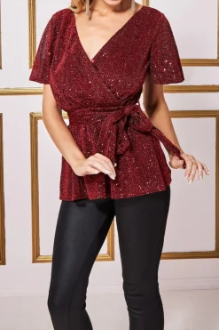 Women * Lurex Flutter Sleeve Wrap Top