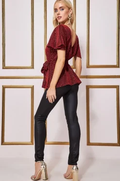 Women * Lurex Flutter Sleeve Wrap Top