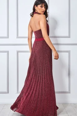 Women * Lurex Halterneck Pleated Maxi Dress