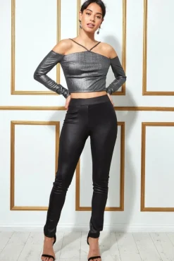 Women * Metallic Cut Out Crop Top