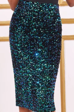 Women * Multi Sequin Velvet Midi Skirt