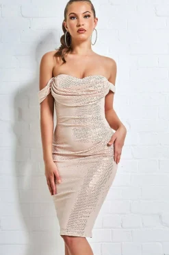 Women * Naked Cowl Neck Bodycon Midi