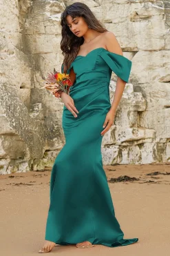 Women * Off Shoulder Satin Maxi With V Neck