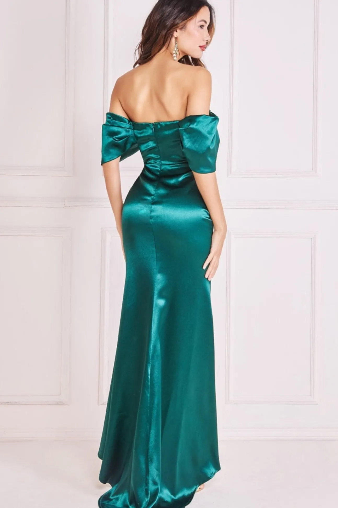 Women * Off Shoulder Satin Maxi With V Neck