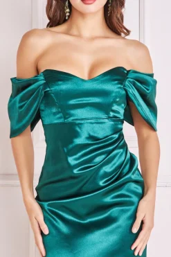 Women * Off Shoulder Satin Maxi With V Neck