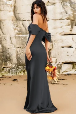 Women * Off Shoulder Satin Maxi Dress With V Neck