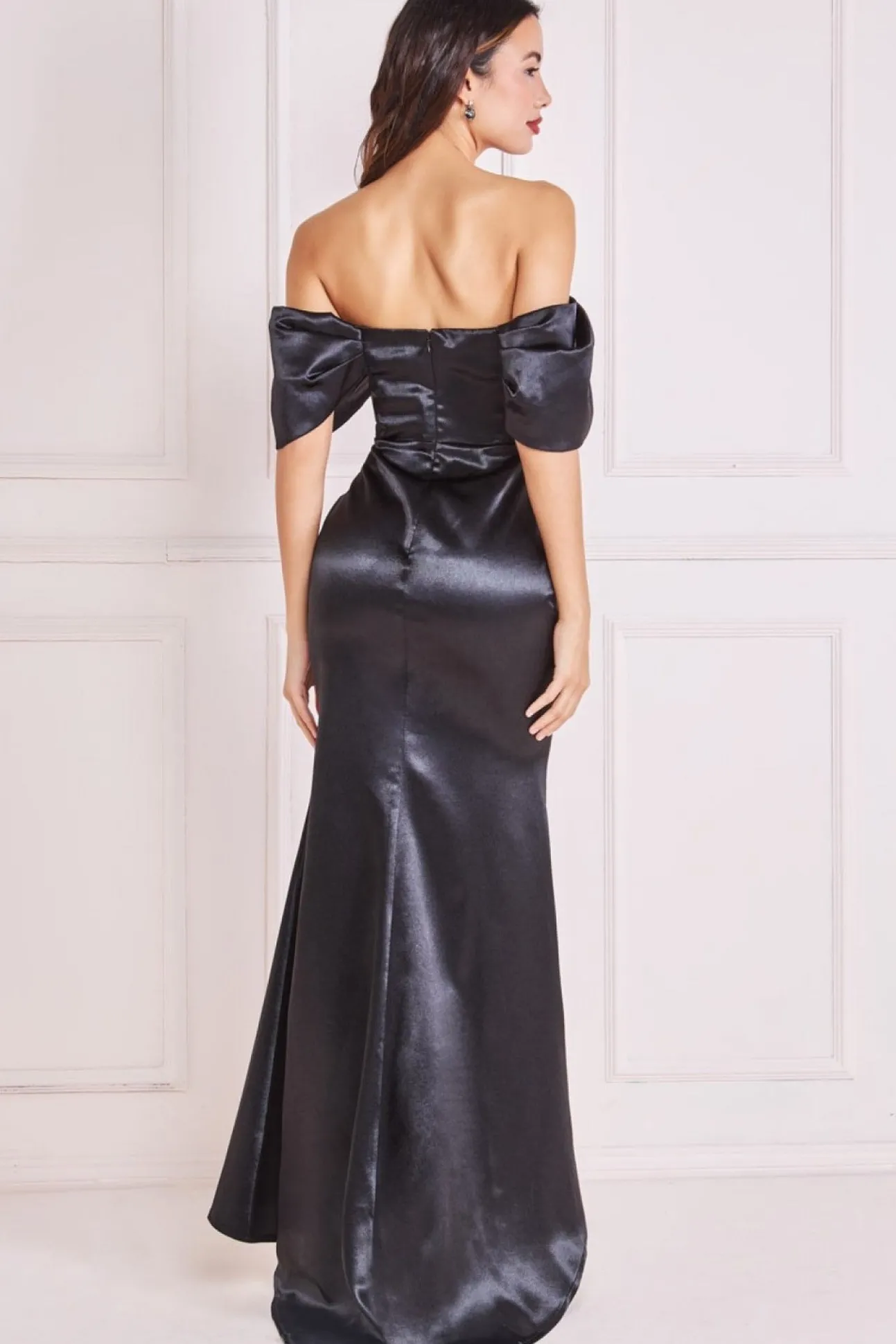 Women * Off Shoulder Satin Maxi Dress With V Neck
