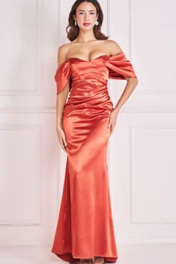 Women * Off Shoulder Satin Maxi With V Neck