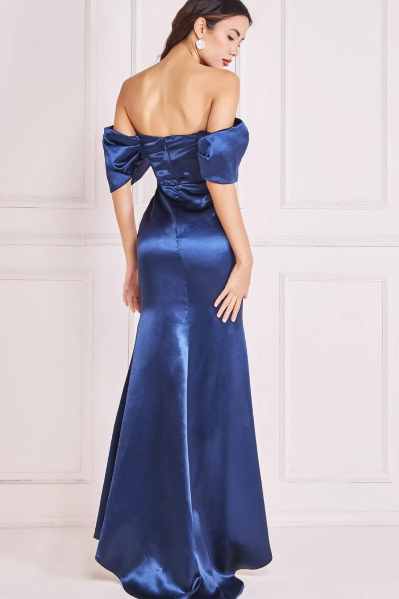 Women * Off Shoulder Satin Maxi With V Neck
