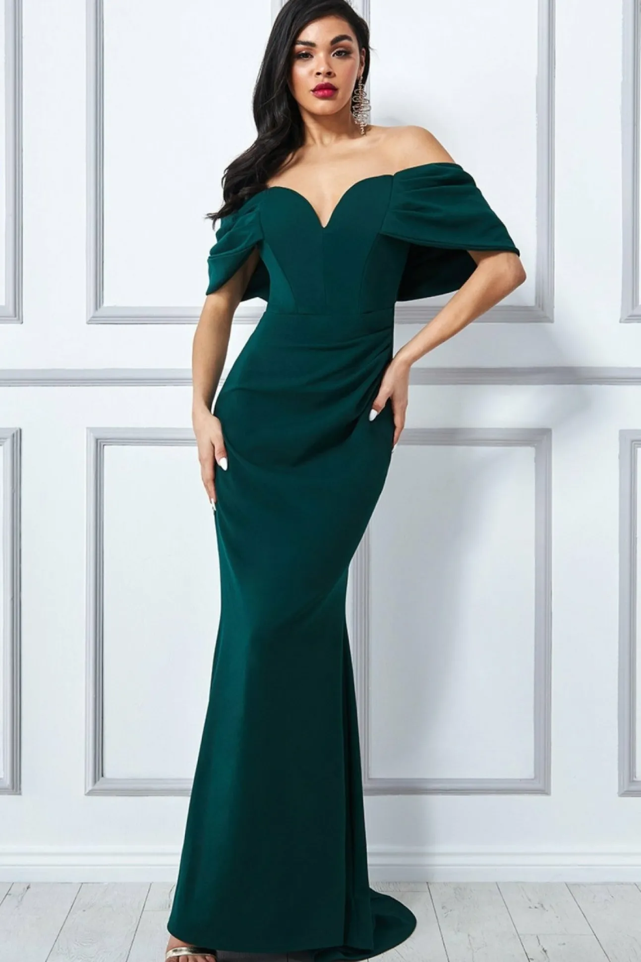 Women * Off The Shoulder Draped Sleeve Maxi Green