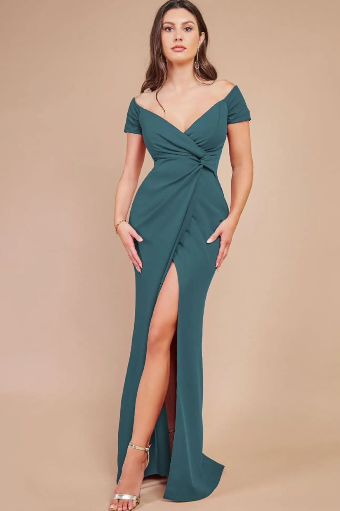 Women * Off The Shoulder Knot Front Maxi Green