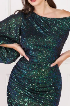 Women * One Shoulder Asymmetric Midi Dress Green