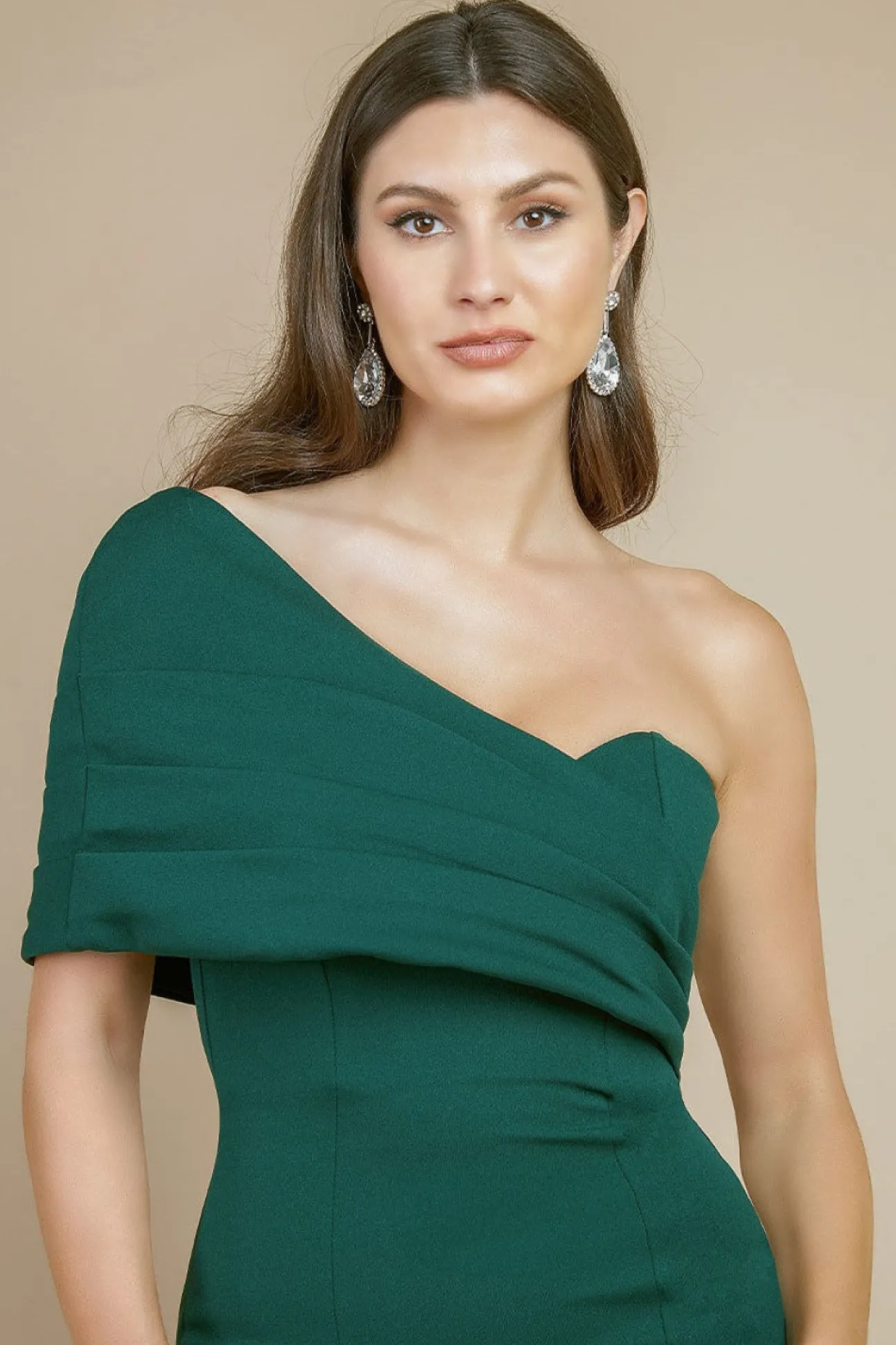 Women * One Shoulder Fan Maxi Dress Green