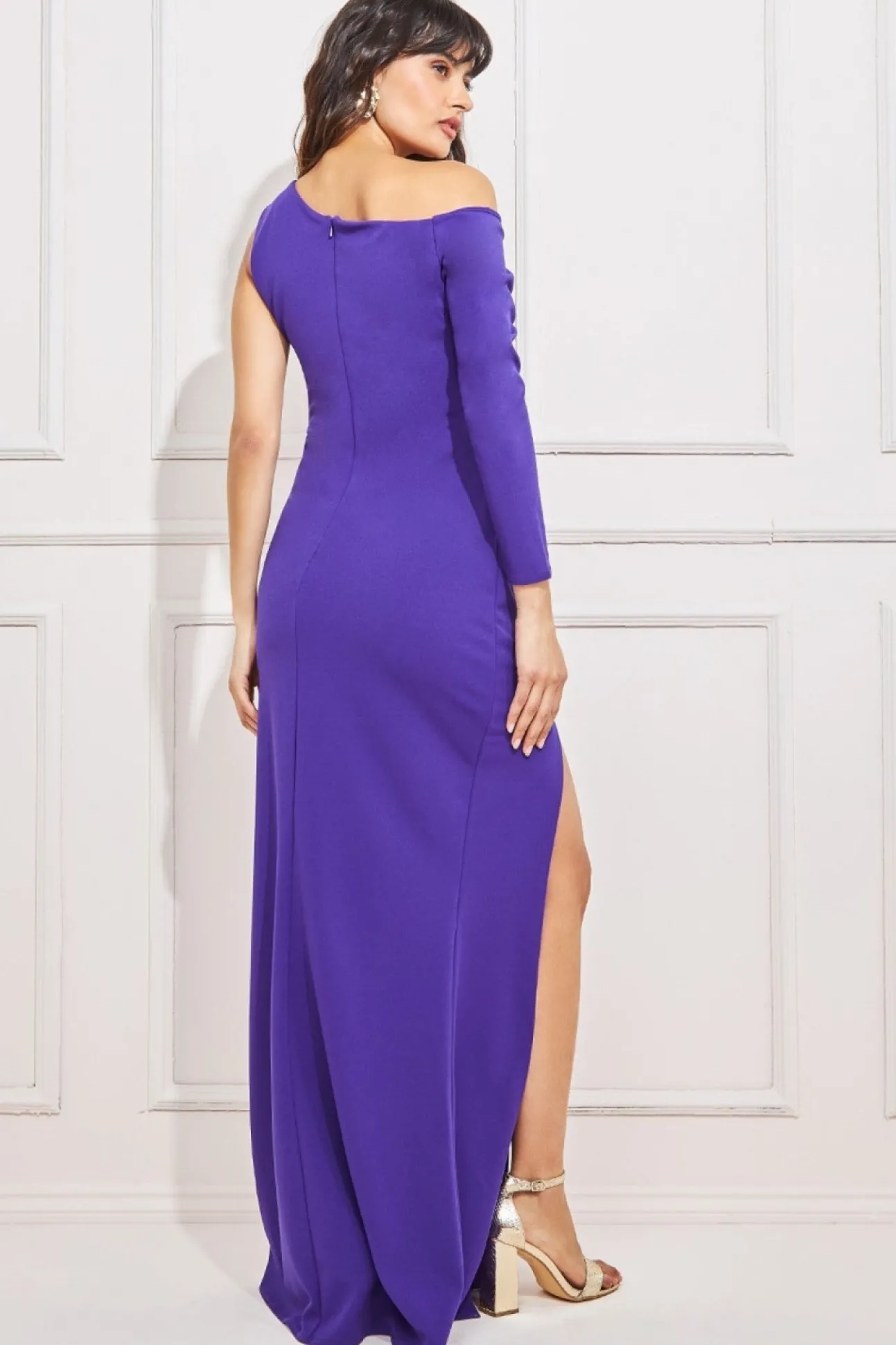 Women * One Shoulder Front Split Scuba Maxi