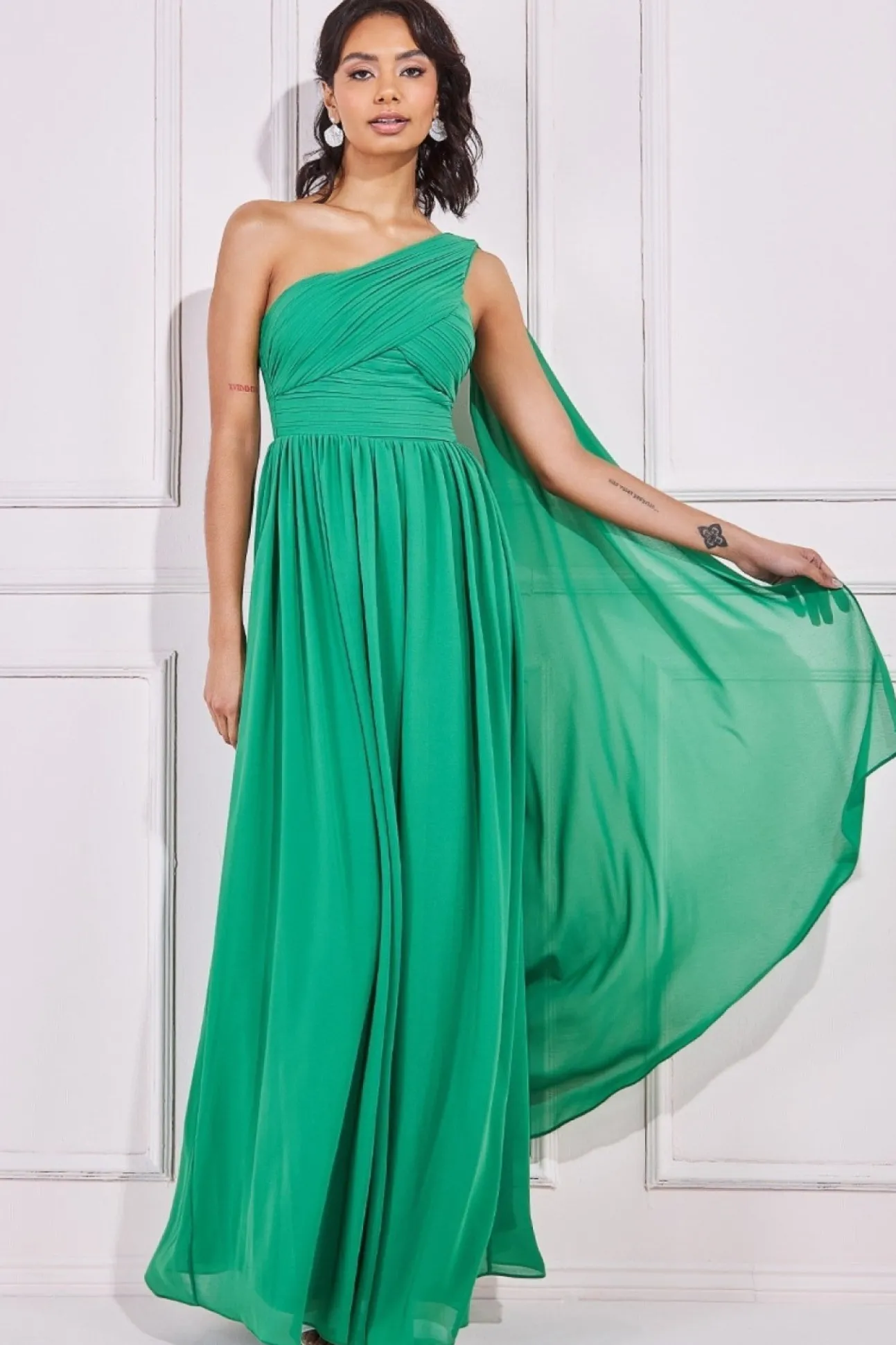 Women * One Shoulder Pleated Chiffon Scarf Maxi
