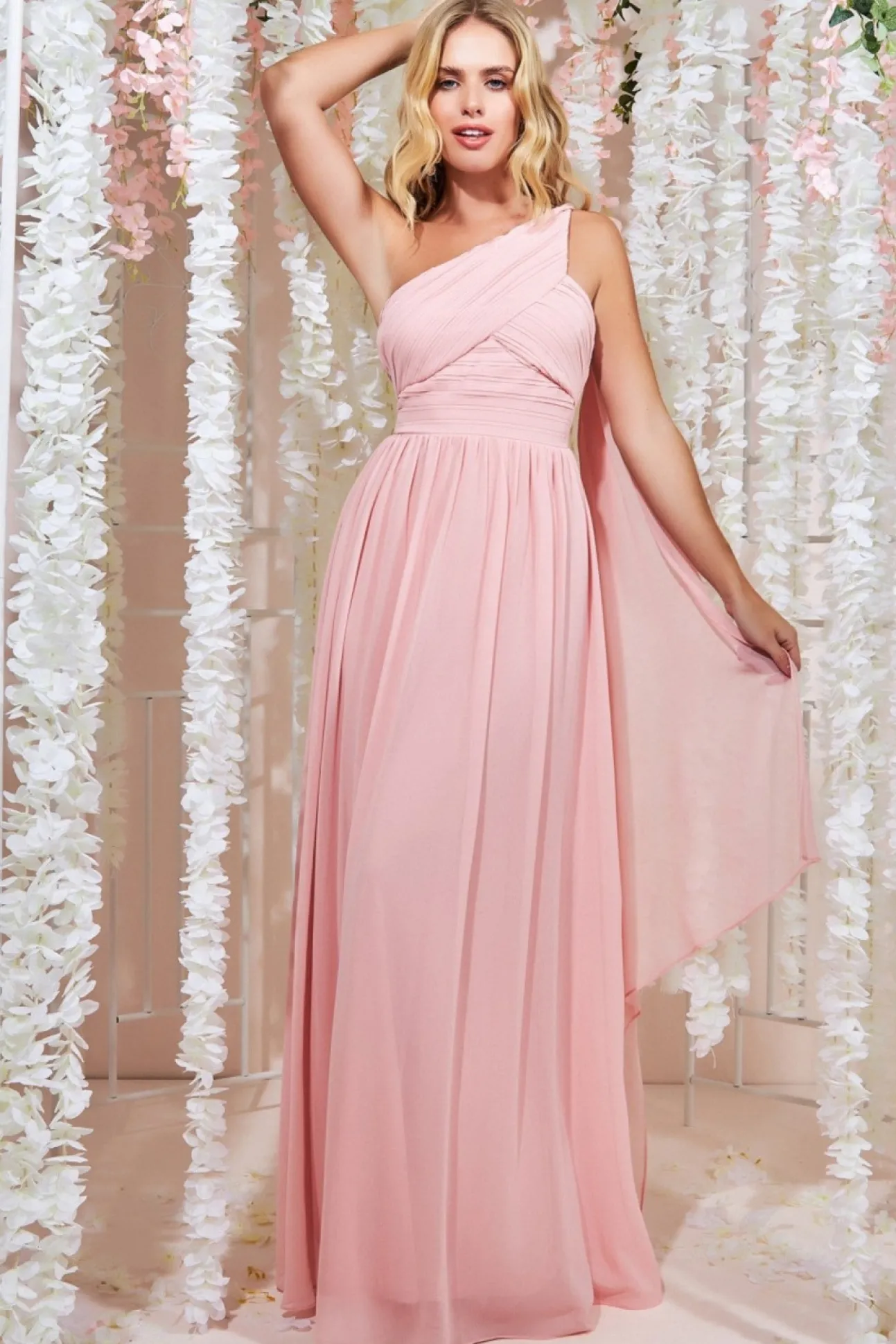 Women * One Shoulder Pleated Chiffon Scarf Maxi