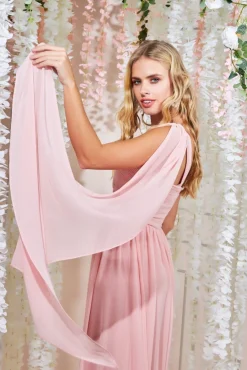 Women * One Shoulder Pleated Chiffon Scarf Maxi