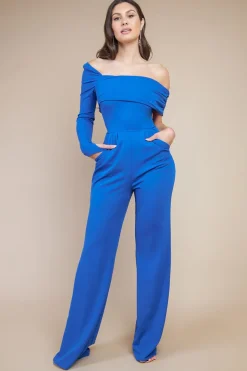 Women * One Shoulder Scuba Jumpsuit - Royal Blue