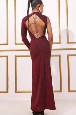 Women * Open Lurex Back One Sleeve Maxi Dress