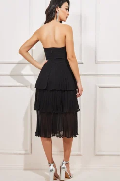 Women * Pleated Bandeau Bodice Chiffon Tiered Midi