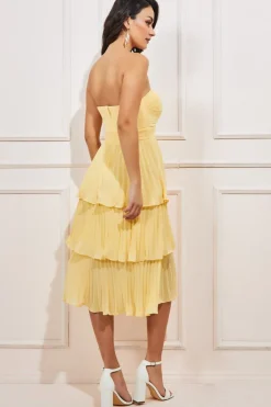 Women * Pleated Bandeau Bodice Chiffon Tiered Midi