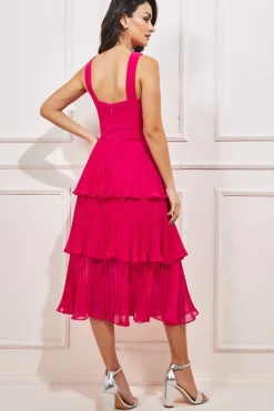 Women * Pleated Bodice Chiffon Tiered Midi