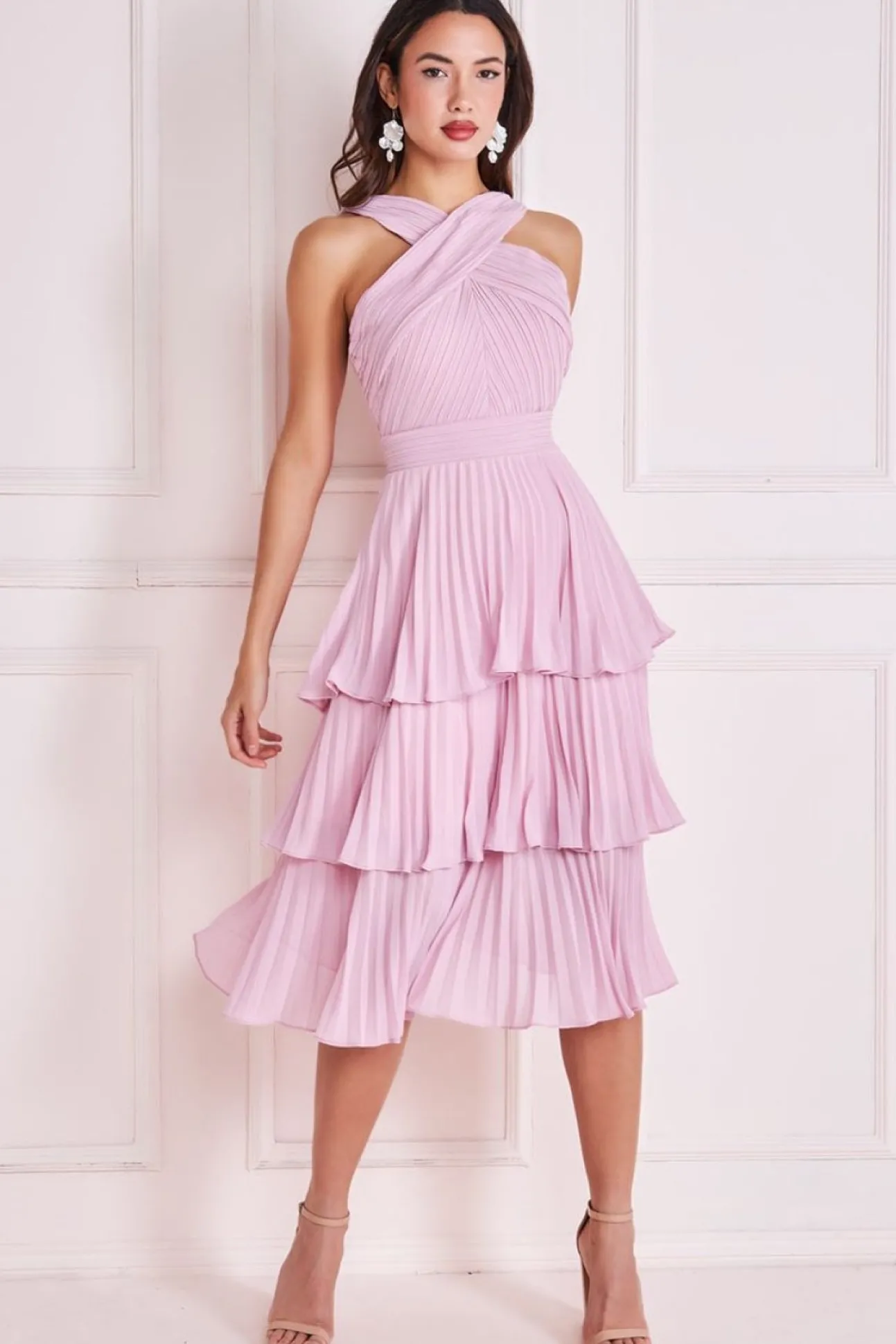 Women * Pleated Bodice Chiffon Tiered Midi