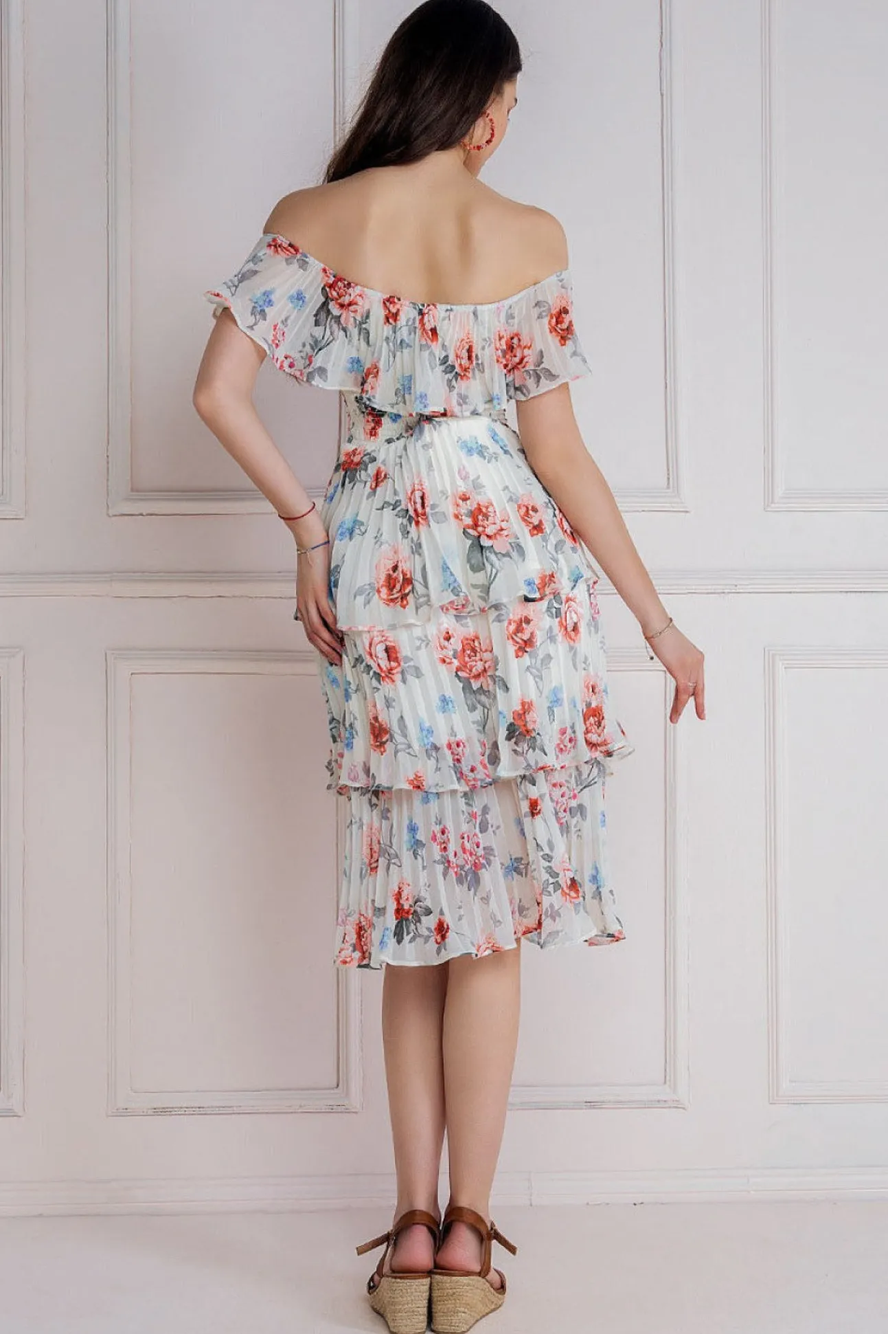 Women * Pleated Bodice Chiffon Tiered Midi Dress