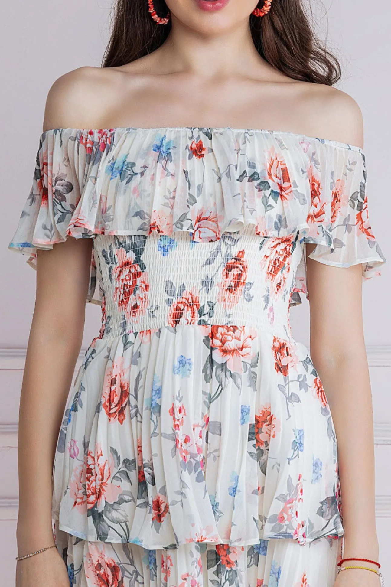 Women * Pleated Bodice Chiffon Tiered Midi Dress
