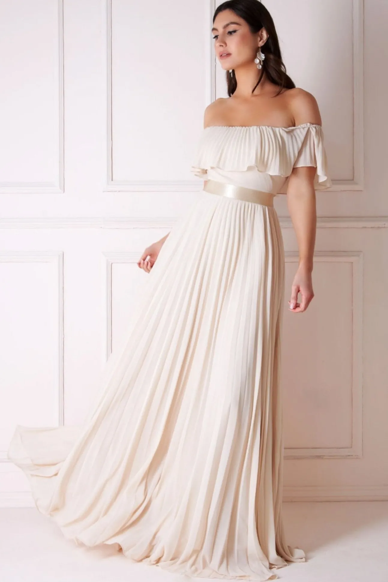 Women * Pleated Chiffon Off Shoulder Maxi Dress