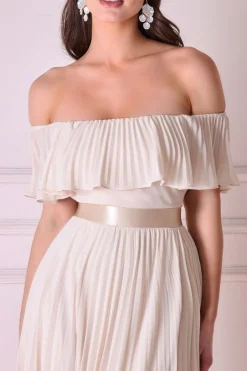 Women * Pleated Chiffon Off Shoulder Maxi Dress