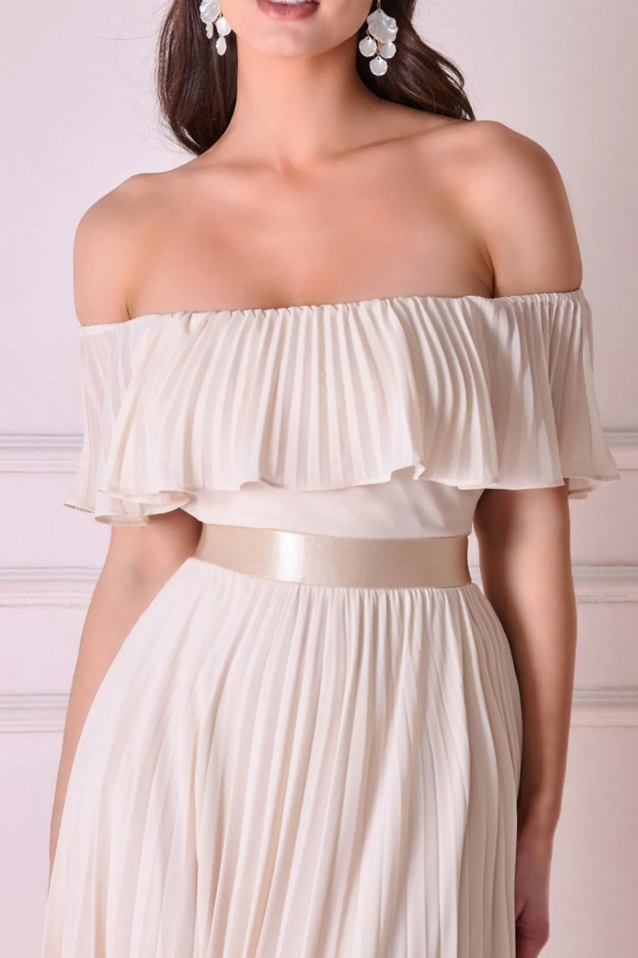 Women * Pleated Chiffon Off Shoulder Maxi Dress